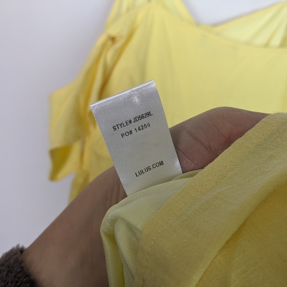 Lulu's I’ve Got Love Yellow Off The Shoulder Midi Dress Button Down Front - Picture 14 of 14
